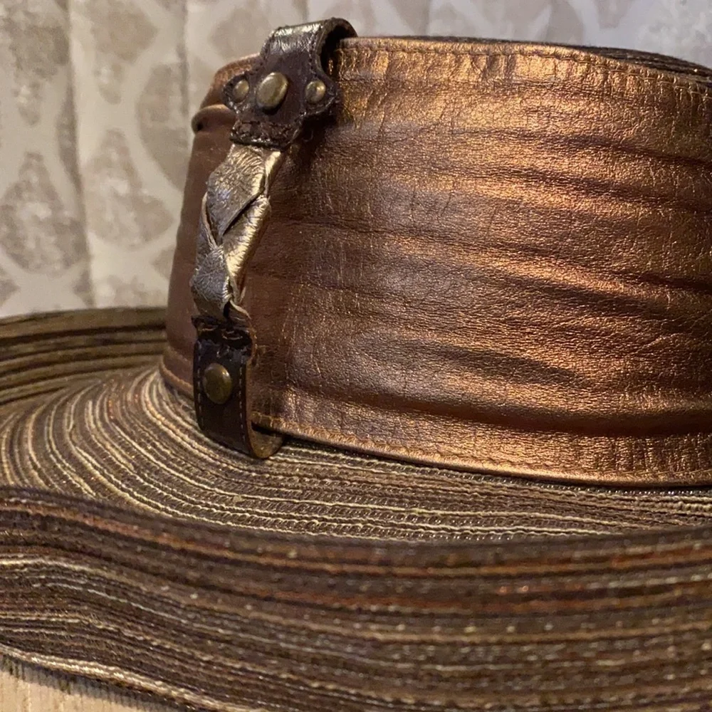Bronze Metallic Straw Brim Hat